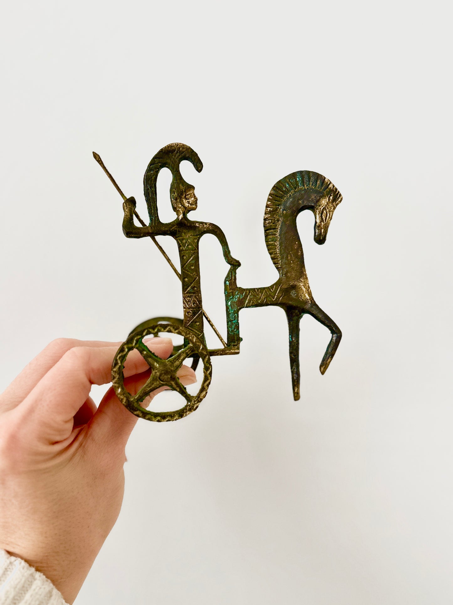 Vintage Brass Chariot Sculpture – Greek Athena Rider – Handmade Art from Greece – Frederick Weinberg Style – Mid Century Modern Decor