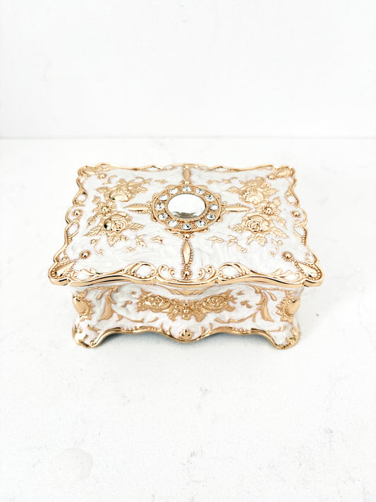 Luxury Metal Alloy Jewelry Box Trinket |Organizer Storage Box | Rose Pattern