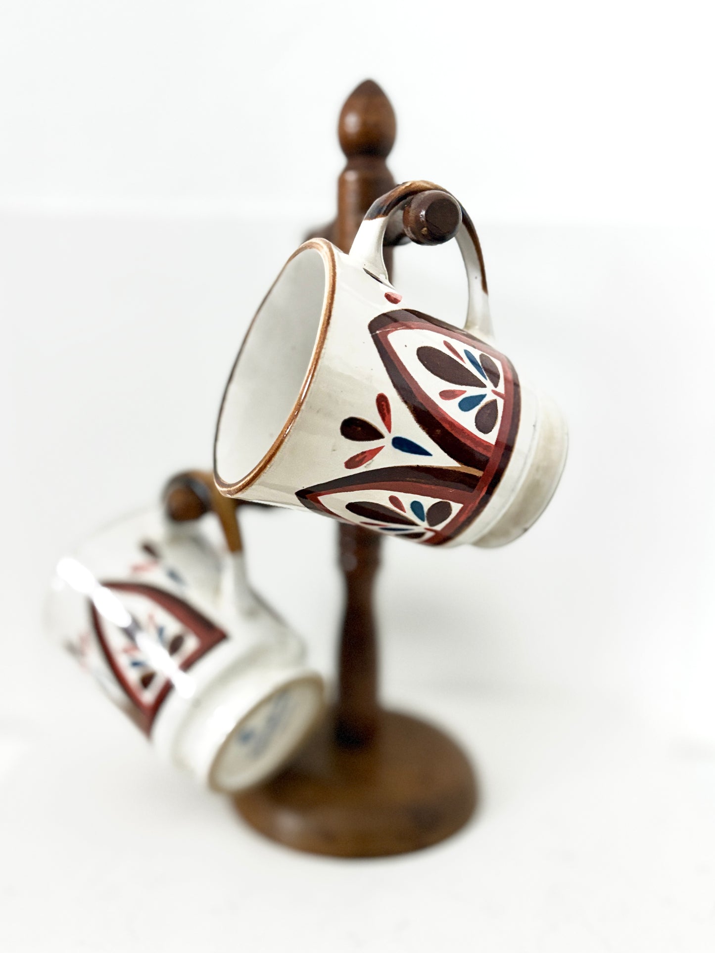 Vintage 1980s JMP Casualstone Brown Blue Tan Coffee Mug Pair