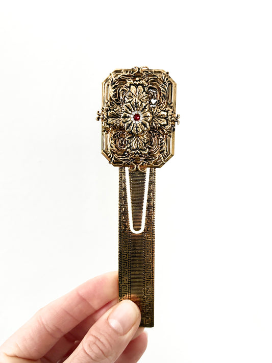 Bombay Gold Finish Cross Bookmark with Red Crystal Gem