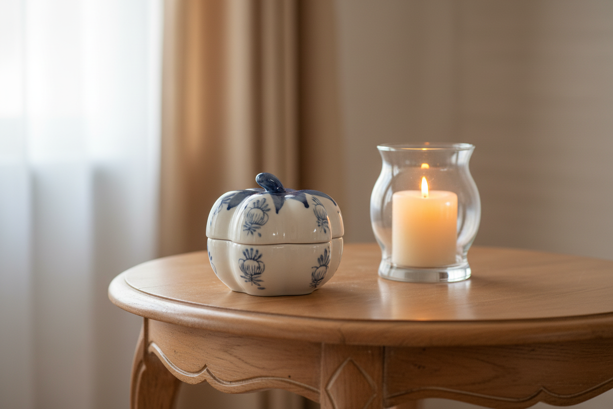 Blue and White Pumpkin Trinket Box