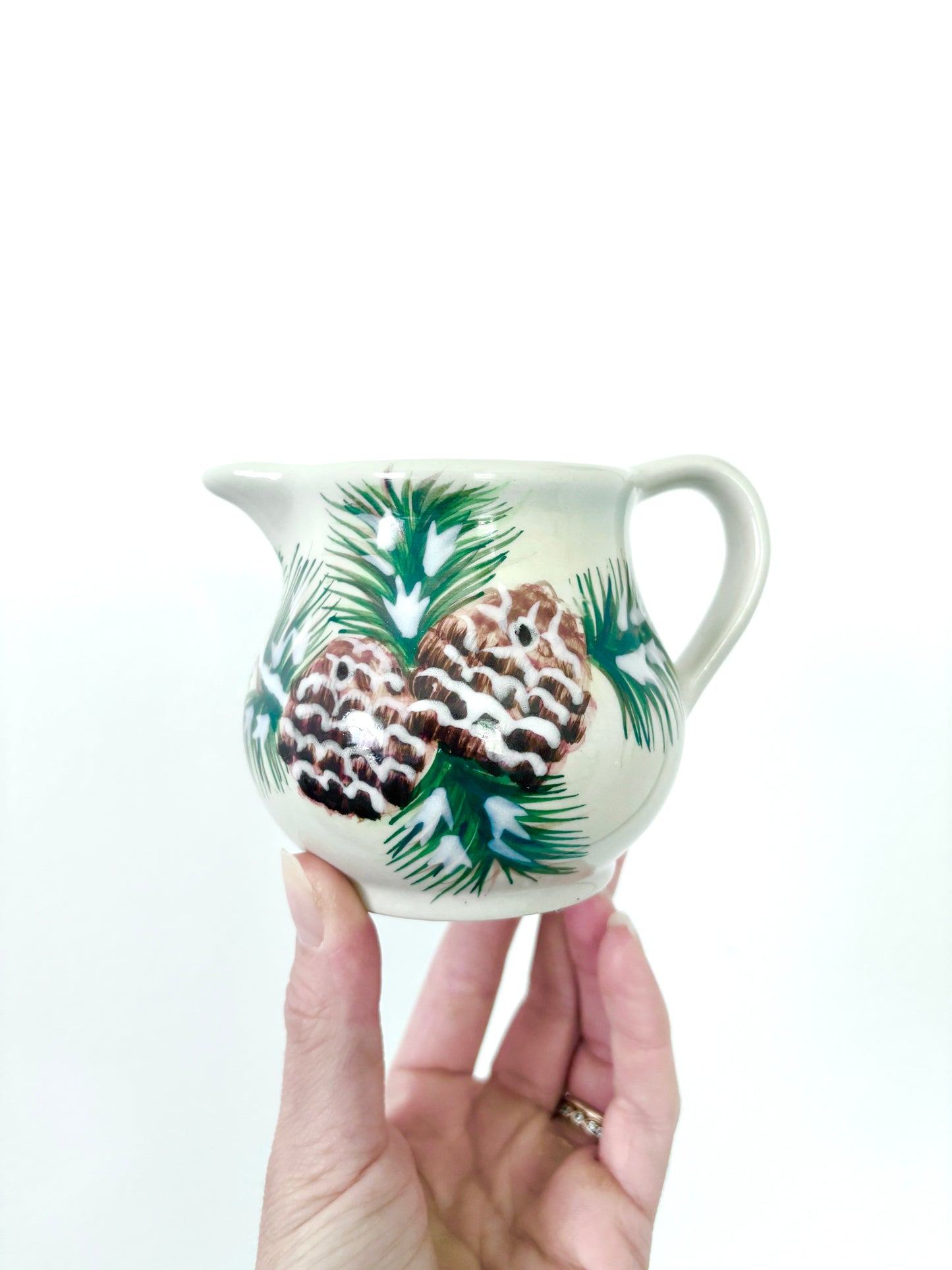 Vintage Misty Pine Creamer and Sugar Bowl Set – Pine Cone Pattern, Mid-Century Rustic Charm