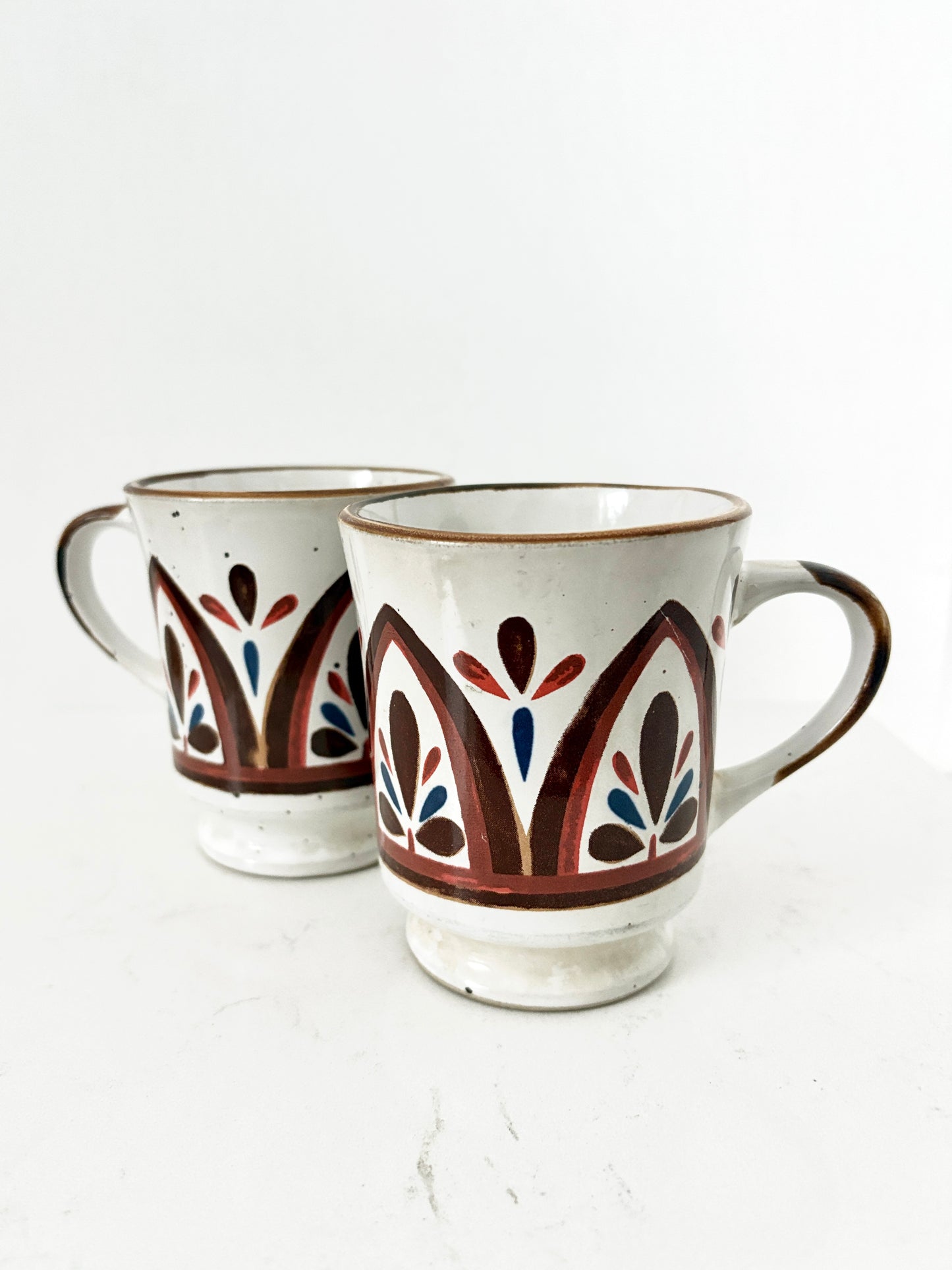 Vintage 1980s JMP Casualstone Brown Blue Tan Coffee Mug Pair