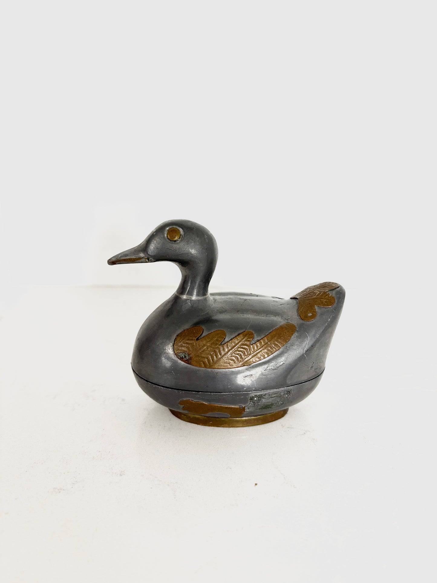 Vintage Duck Trinket Box: Pewter & Brass Bird Container, Mid-Century Decor