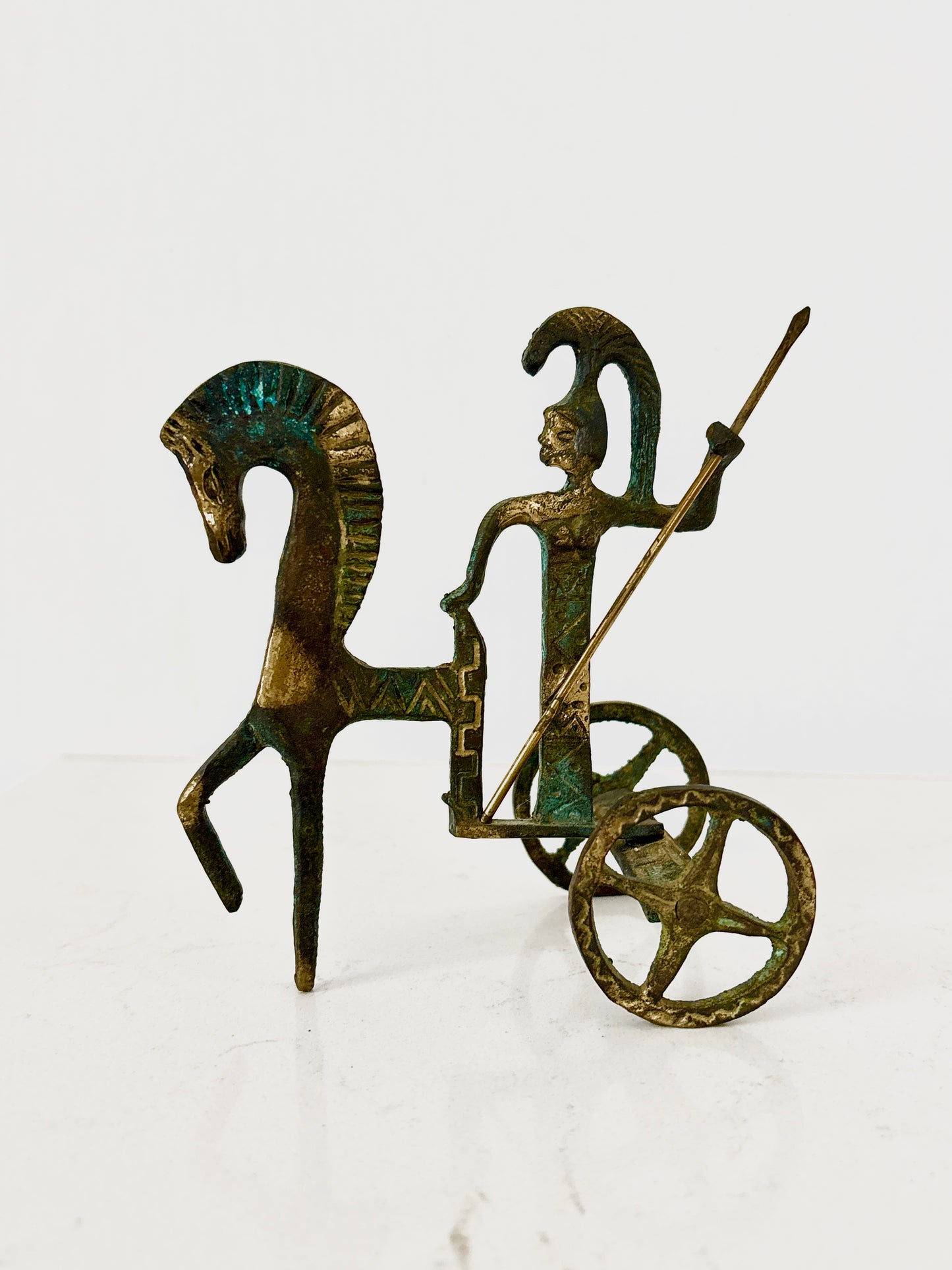 Vintage Brass Chariot Sculpture – Greek Athena Rider – Handmade Art from Greece – Frederick Weinberg Style – Mid Century Modern Decor