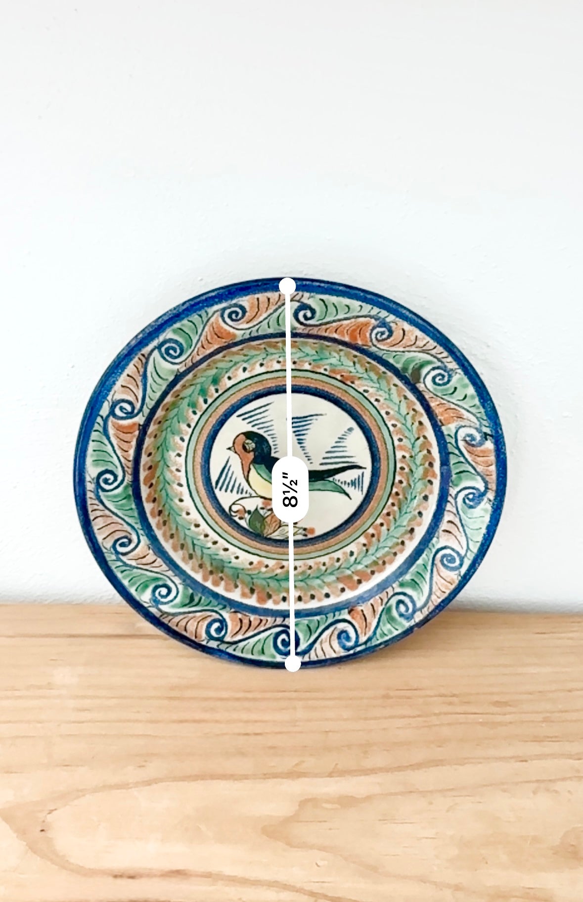 Vintage Mexican Pottery Plate – Hand-Painted Bird, Artist Signed