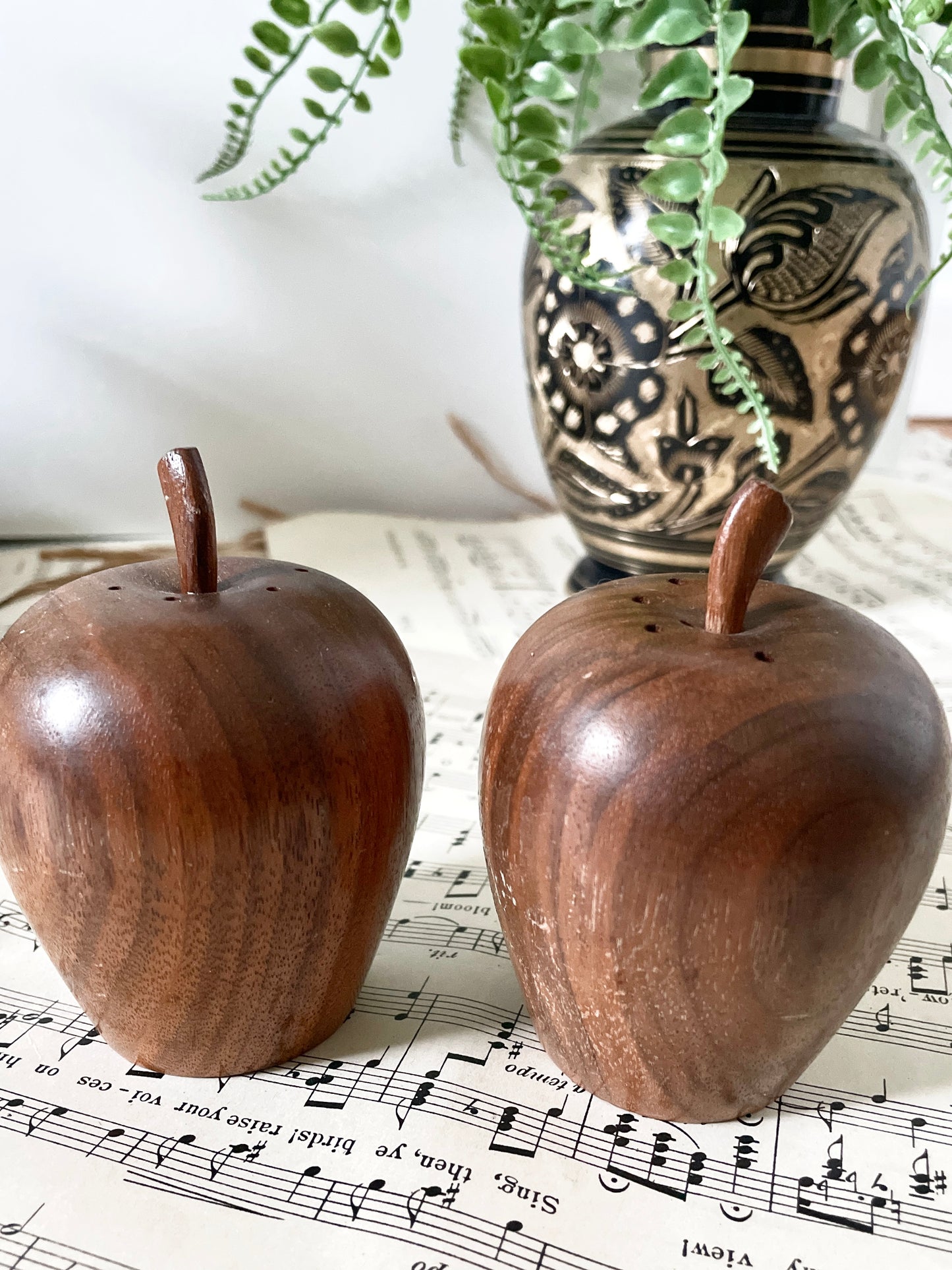 Apple Salt & Pepper Shakers - Wooden Vintage