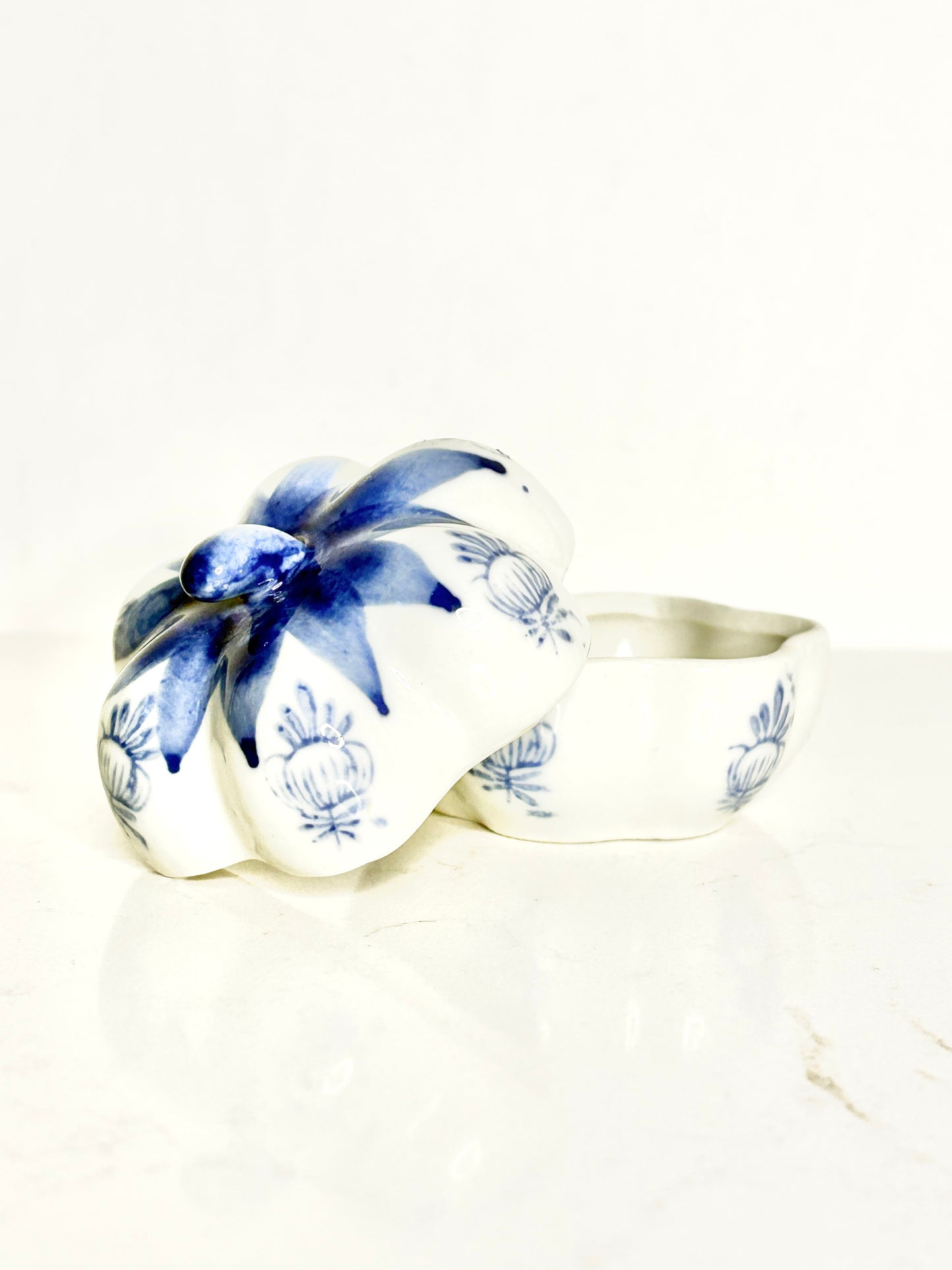 Blue and White Pumpkin Trinket Box