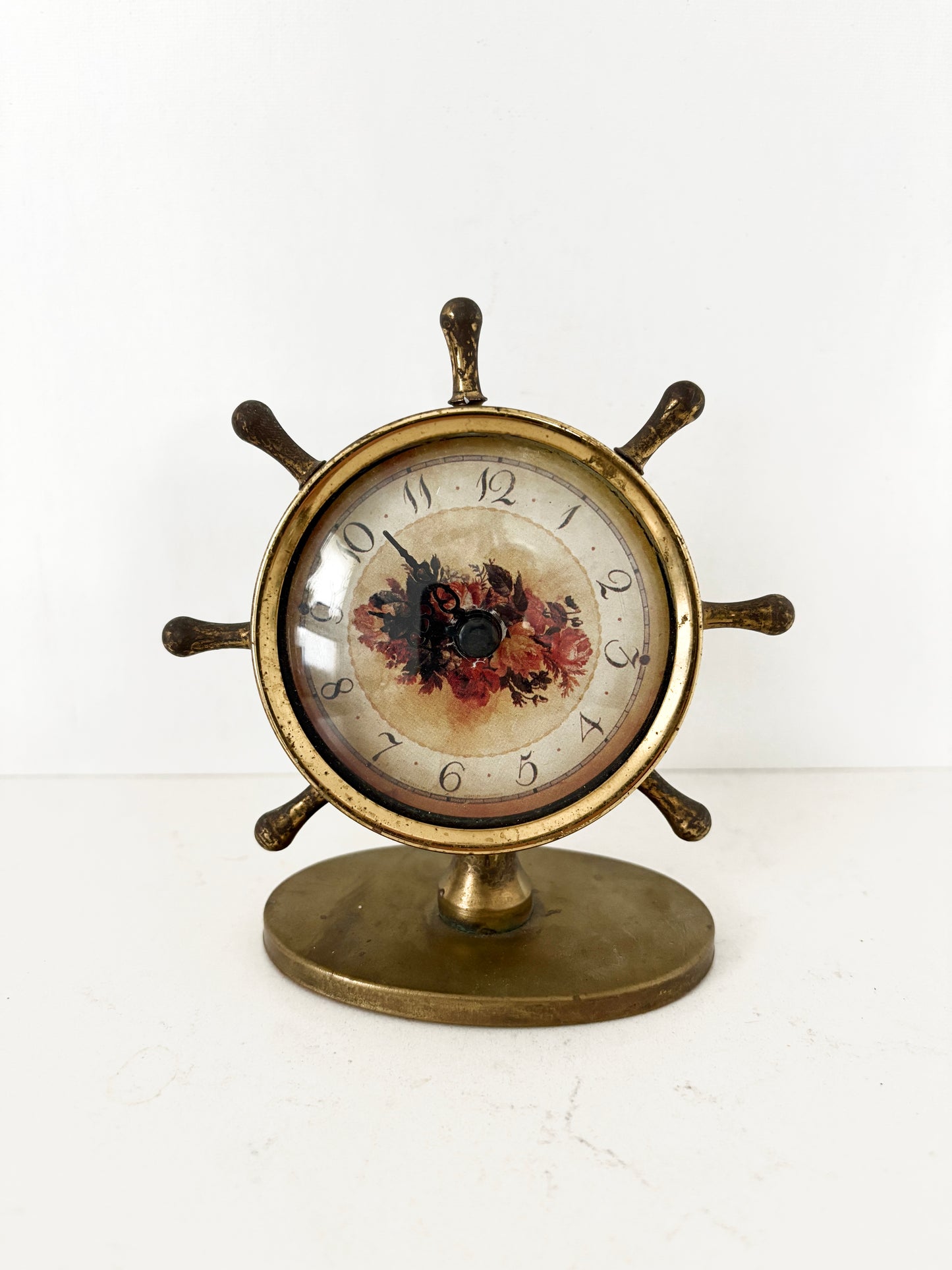 Vintage Brass Nautical Ship’s Wheel Desk Clock | Maritime Marine Mantel Clock | Chelsea Mariner Style