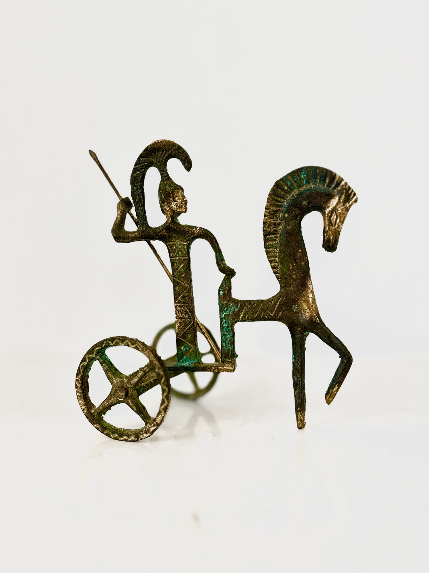 Vintage Brass Chariot Sculpture – Greek Athena Rider – Handmade Art from Greece – Frederick Weinberg Style – Mid Century Modern Decor