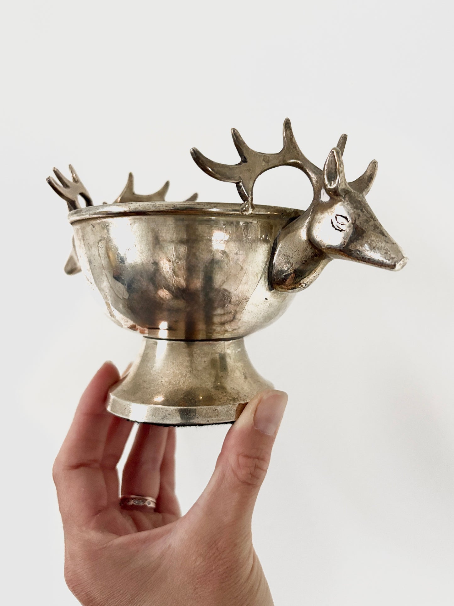 Vintage Silver Plated Stag Deer | Elk Head Pedestal | Decorative Bowl | Elegant Home Decor