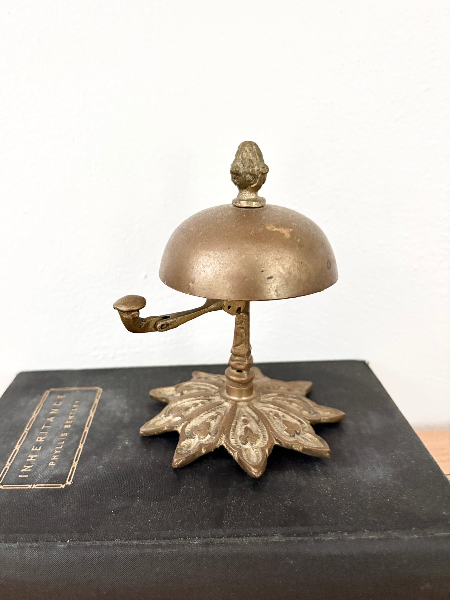 Vintage Brass Counter Bell with Leaf-Molded Base