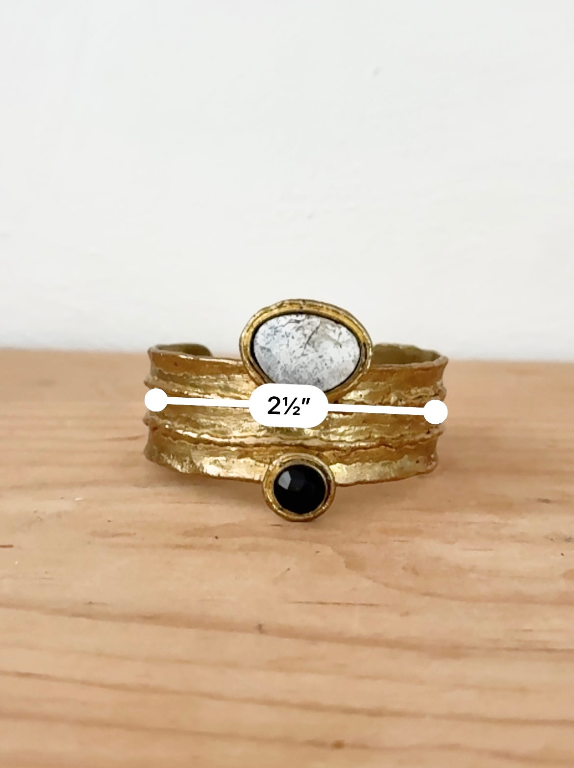 Multi-Stone Sara Cuff Bracelet – Brass with Dendritic Agate & Natural Gemstones