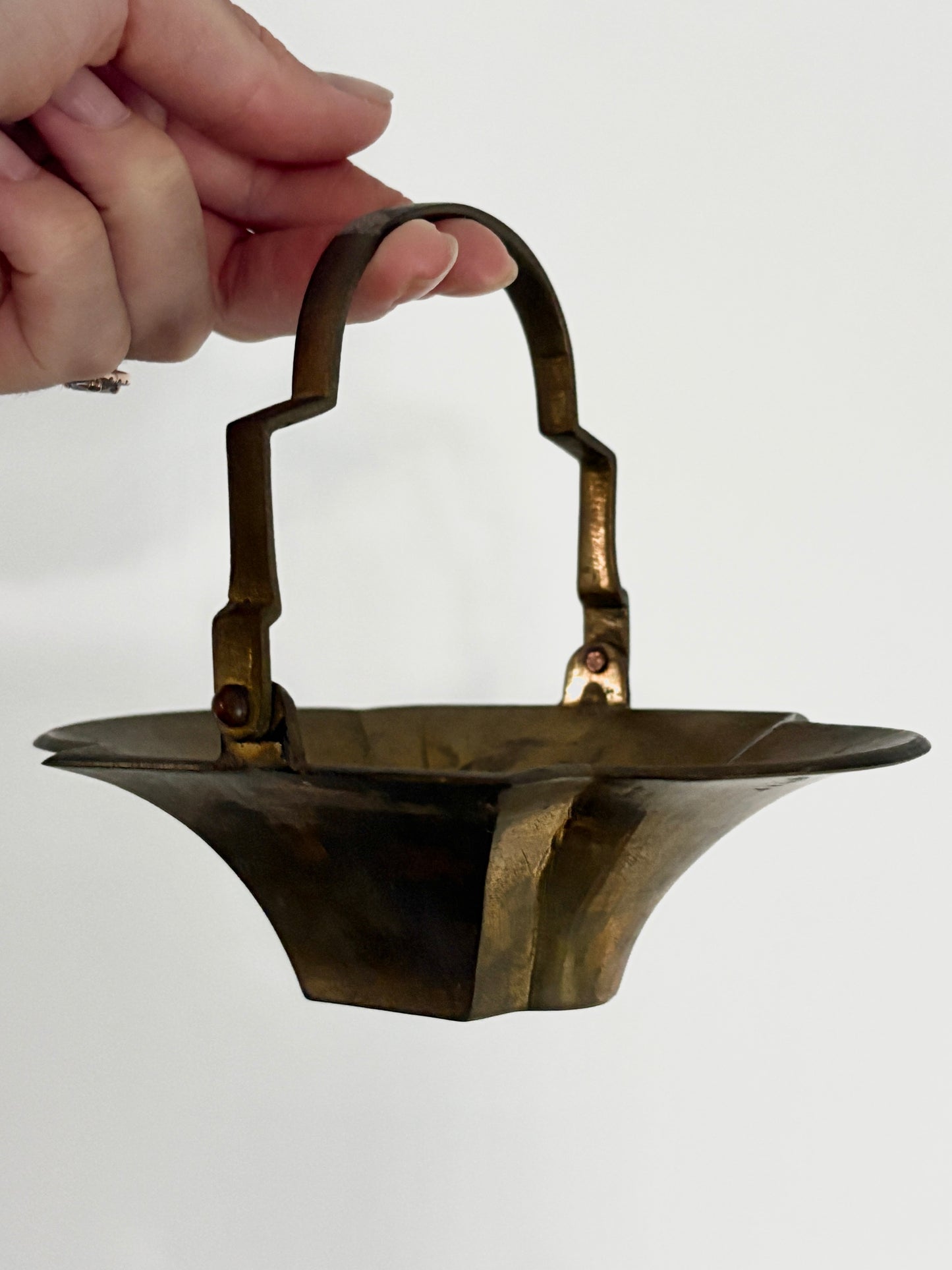 Brass Flower Basket with Hinge Handle | Vintage Charm for Any Space