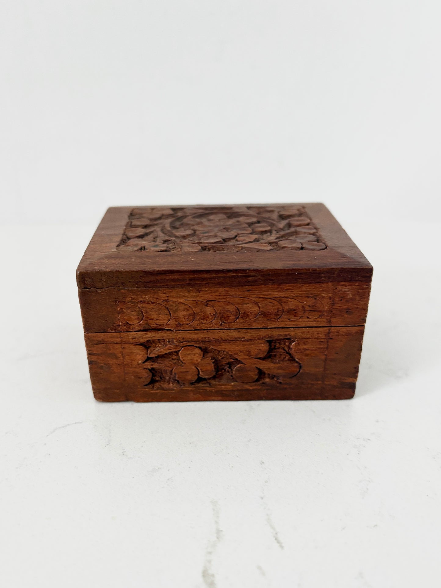 Wooden Carved Trinket Box Hand Crafted