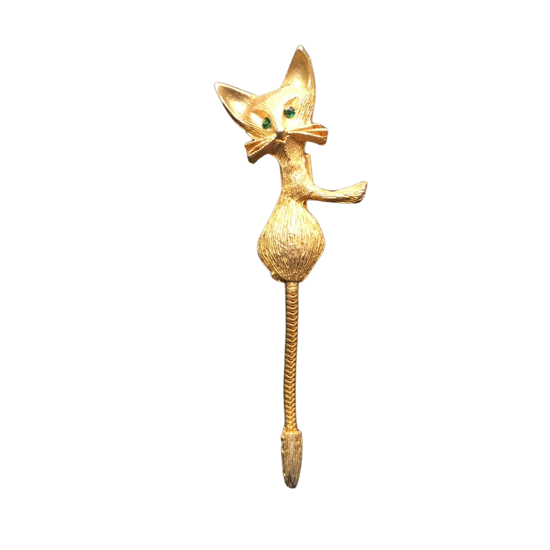 Cat Brooch With Moving Tail Emerald Eyes